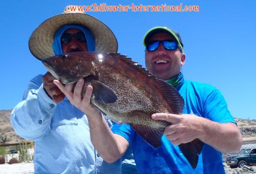 Brad Sleder with Captain Jorge and a nice cabrilla headed to the dinner table at Tailhunters! Brad is from N. Carolina. 