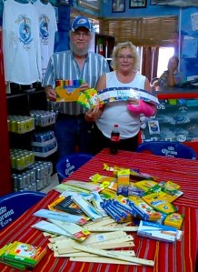 Al Jones and Jeanne Sheasby always bring stuff and no different this year. School supplies for the kids. 