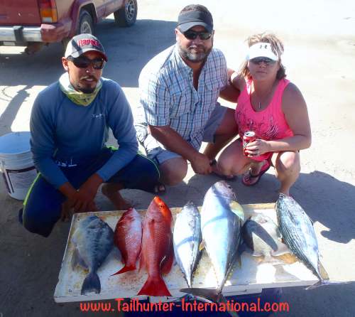 You can tell the seasons are changing. From Rock Springs, Wyoming, Brandon and Tanya McGarr show off the type of catch we'll be seeing more of...a mix of offshore/inshore species with the inshore species becoming more prevailant. But a sweet mix of fish including a tuna snapper, pargo, triggerfish and bonito. 