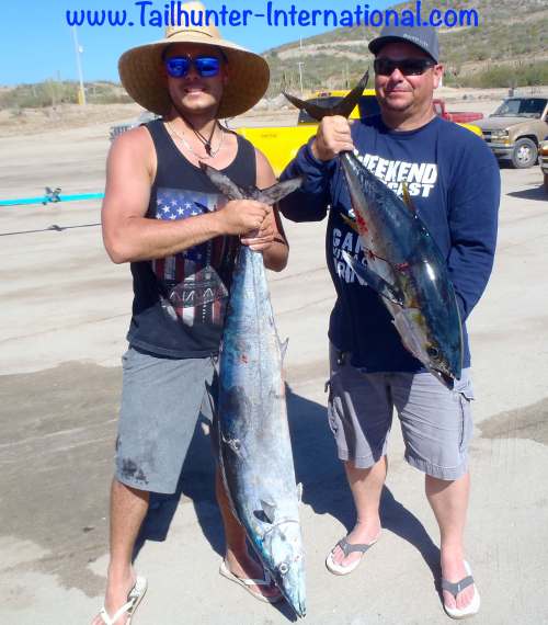 First day on the water for L.P. Hieb and his dad, Paul, produced this nice wahoo and a yellowfin tuna. Several other fish were also lost. It was a week where we got wahoo, but there were alot of bite-offs and lost lures. The wahoo were getting smarter! 